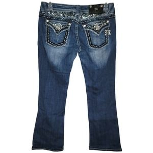 Miss Me Embellished Easy Boot Cut Denim Jeans JE5733EL Flap Pockets Size 29